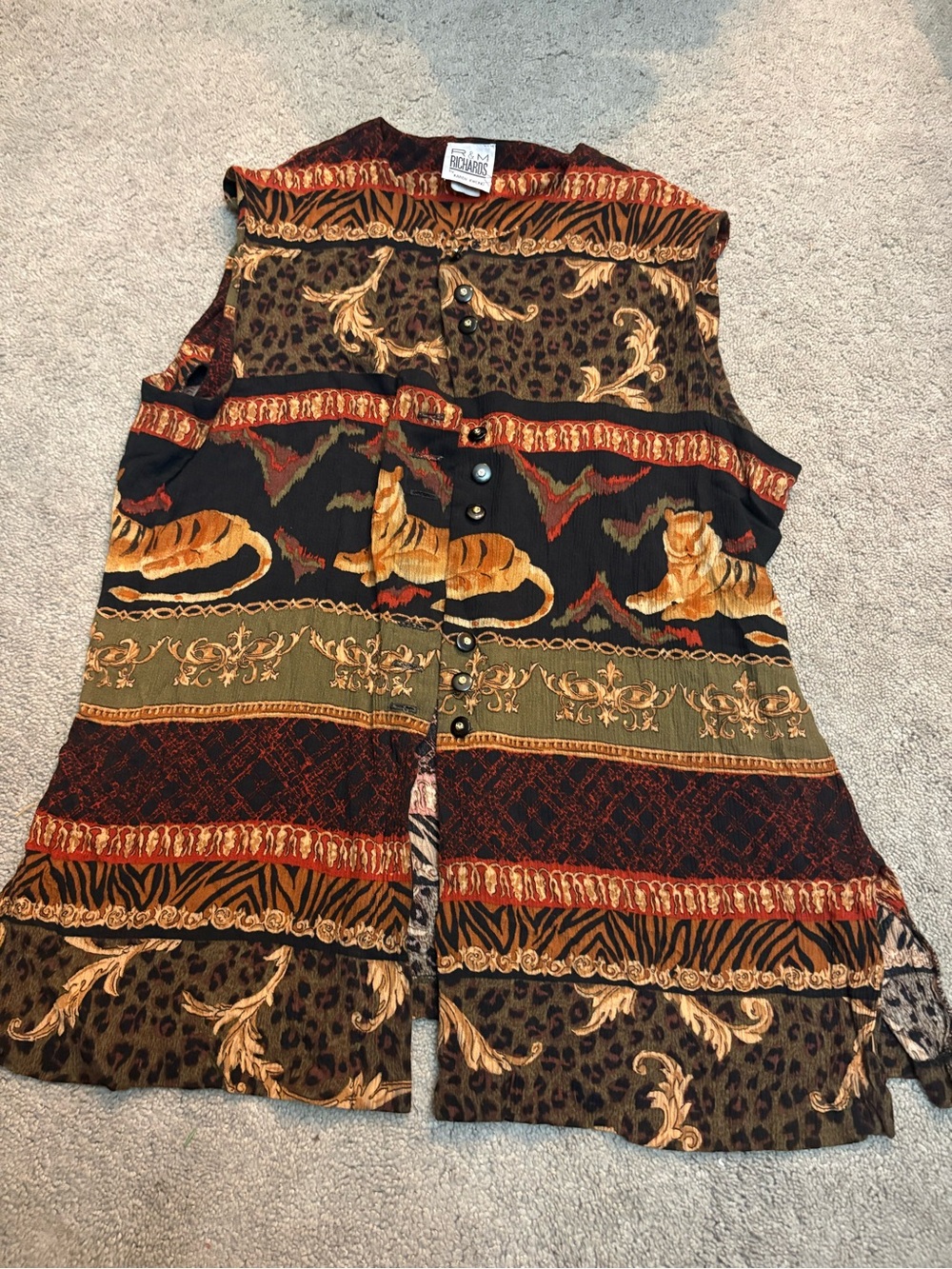 Boho Tiger Print Sleeveless Button-Front Camisole - Multicolor
